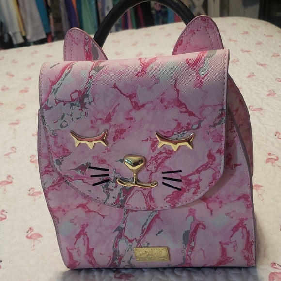 Pink Cat Face Women's Backpack Purse - Picture 1 of 4